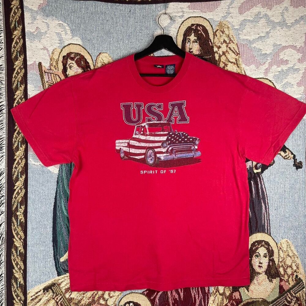 Vintage USA Truck Shirt Red Flag Freedom Size XL tee cotton Harley Inspired